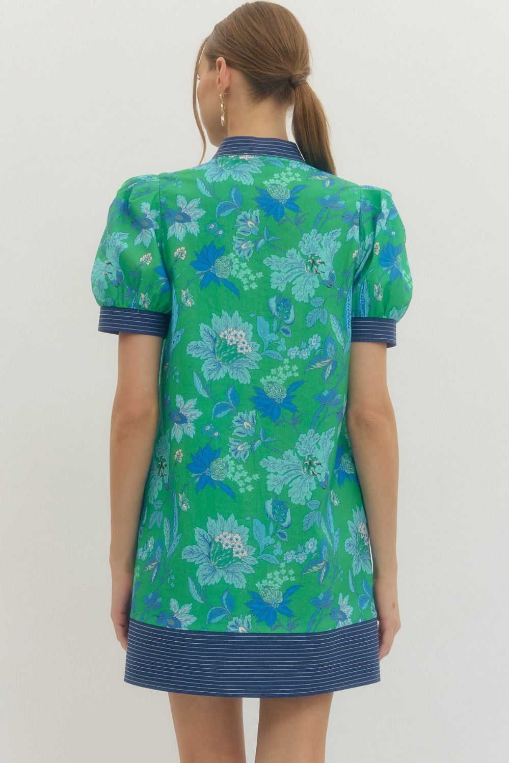 Green with Blue Floral Trim Dress