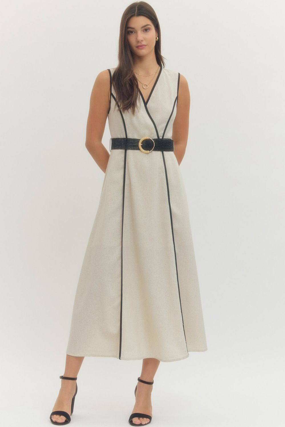 Clara Belted Contrast Trim Dress