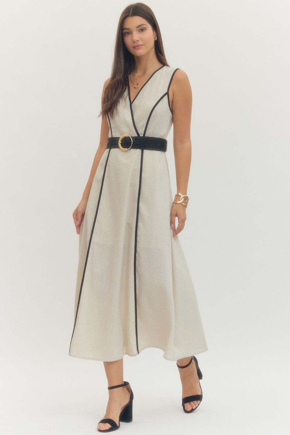 Clara Belted Contrast Trim Dress