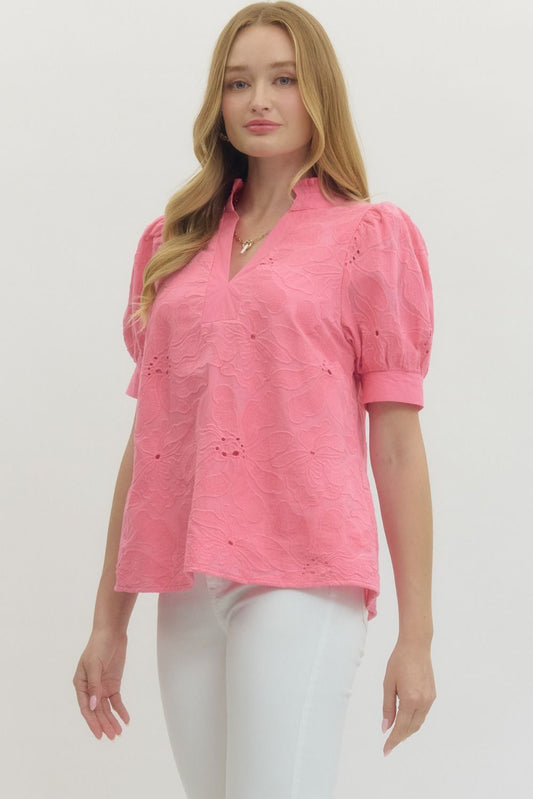 Spring into Pink  Floral Embroidered Top