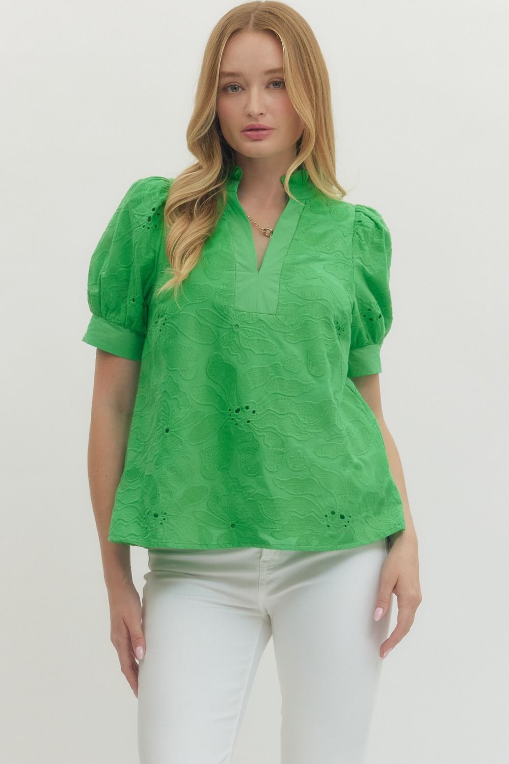 Spring into Green  Floral Embroidered Top