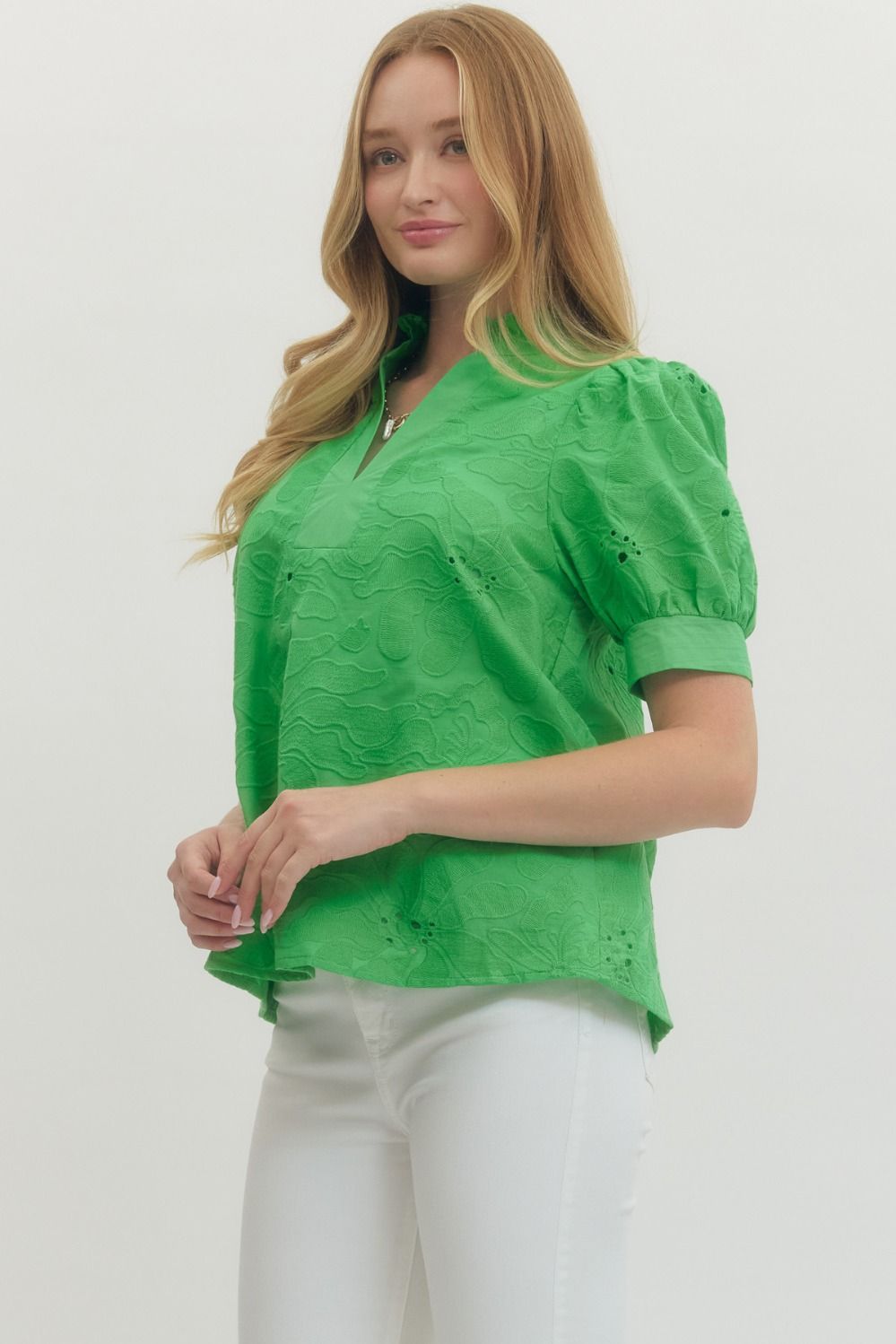 Spring into Green  Floral Embroidered Top