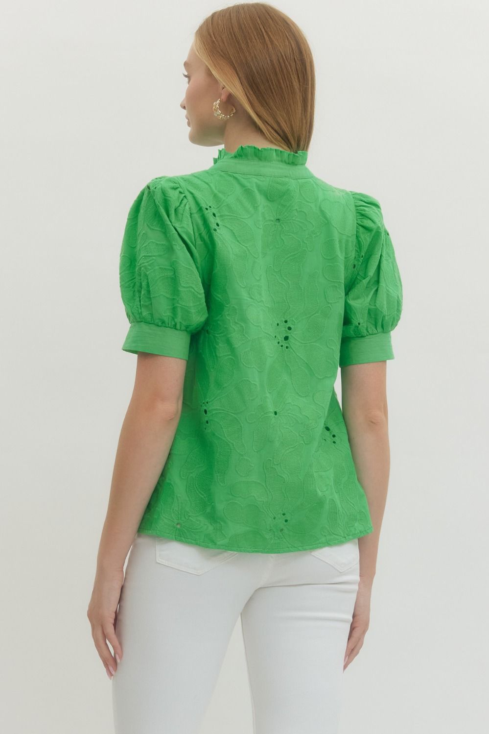 Spring into Green  Floral Embroidered Top