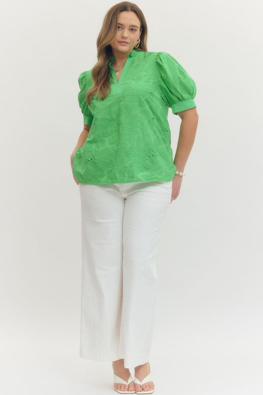 Spring into Green  Floral Embroidered Top Peacock Curves