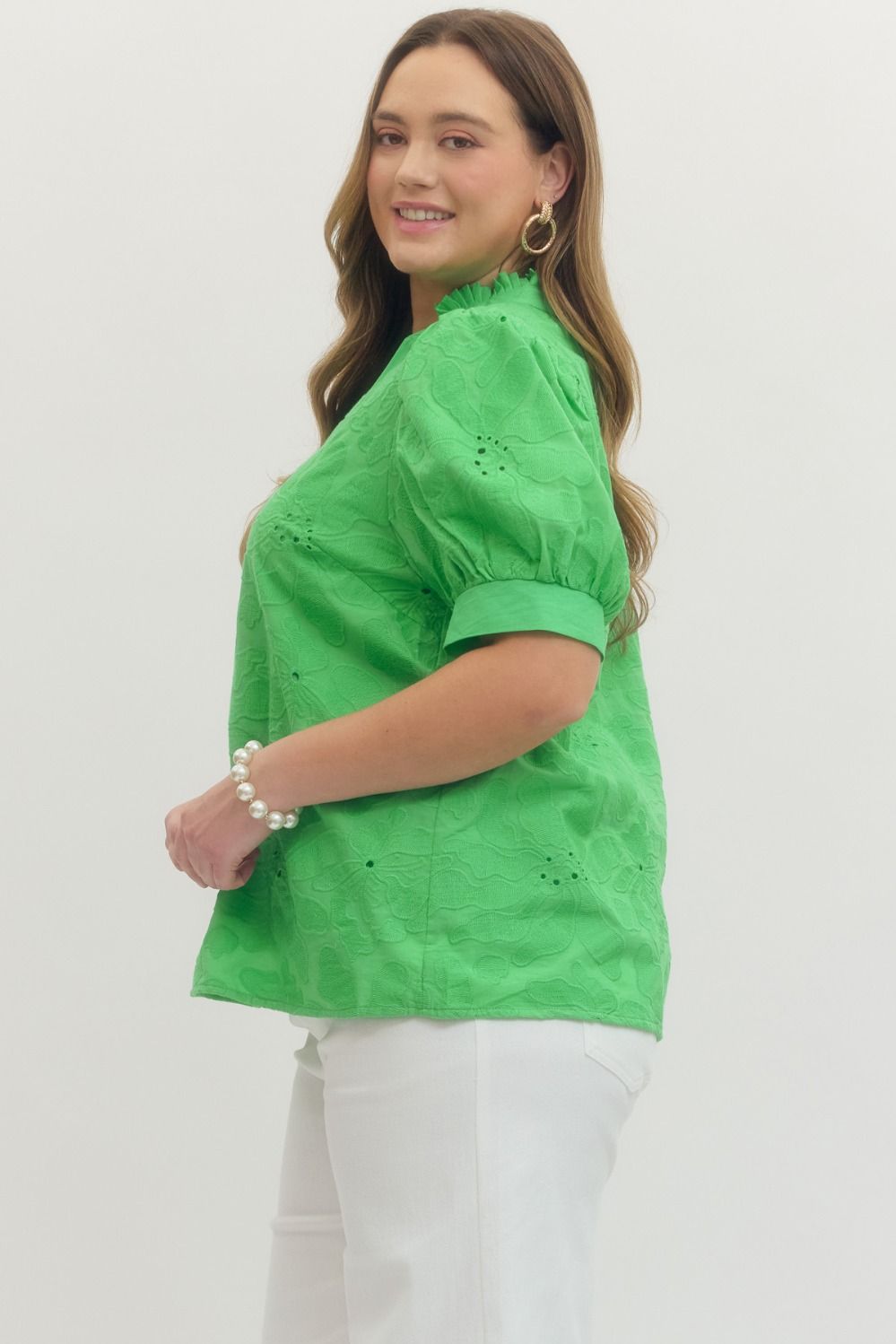 Spring into Green  Floral Embroidered Top Peacock Curves