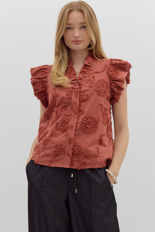 Chestnut Floral Applique' Top