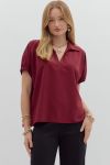 Burgundy Short Sleeve Blouse