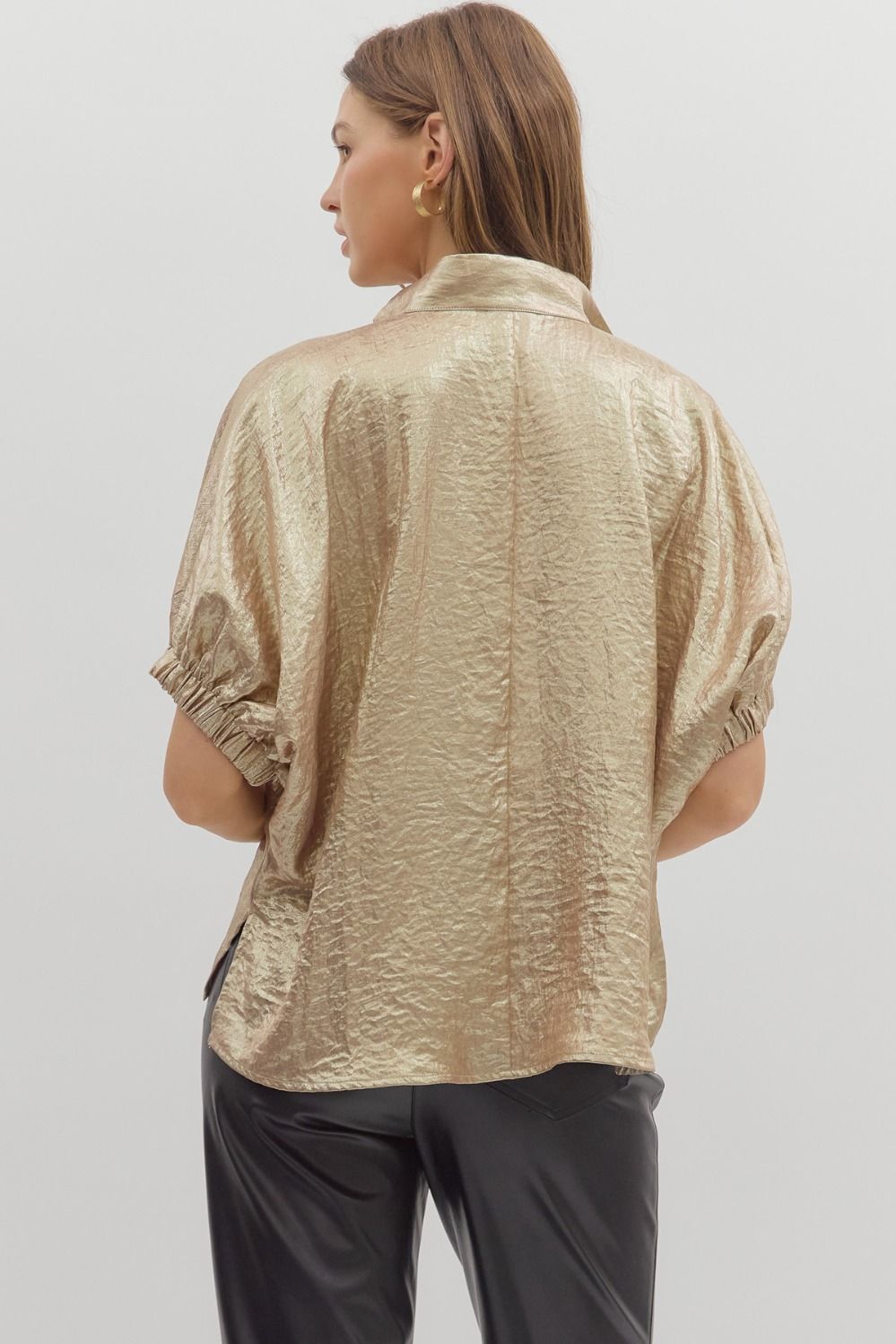Metallic Gold V Neck Blouse