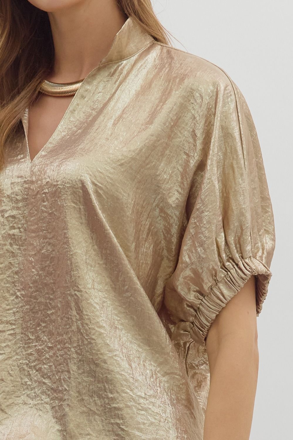 Metallic Gold V Neck Blouse