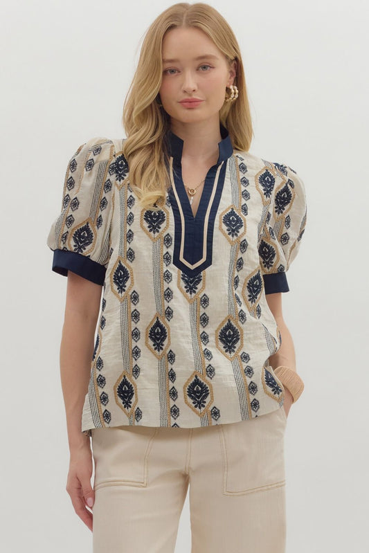 Kris Embroidered Puff Sleeve Top
