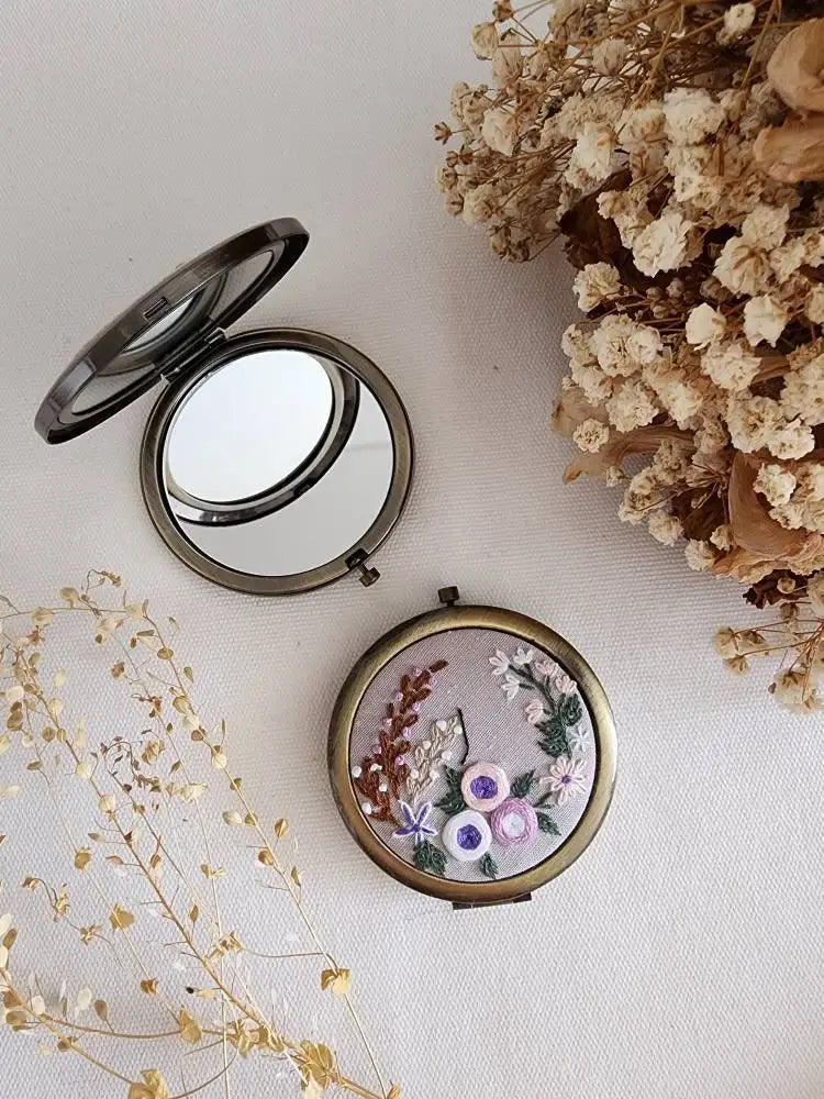 Sophia Floral Embroidered Compact Mirror