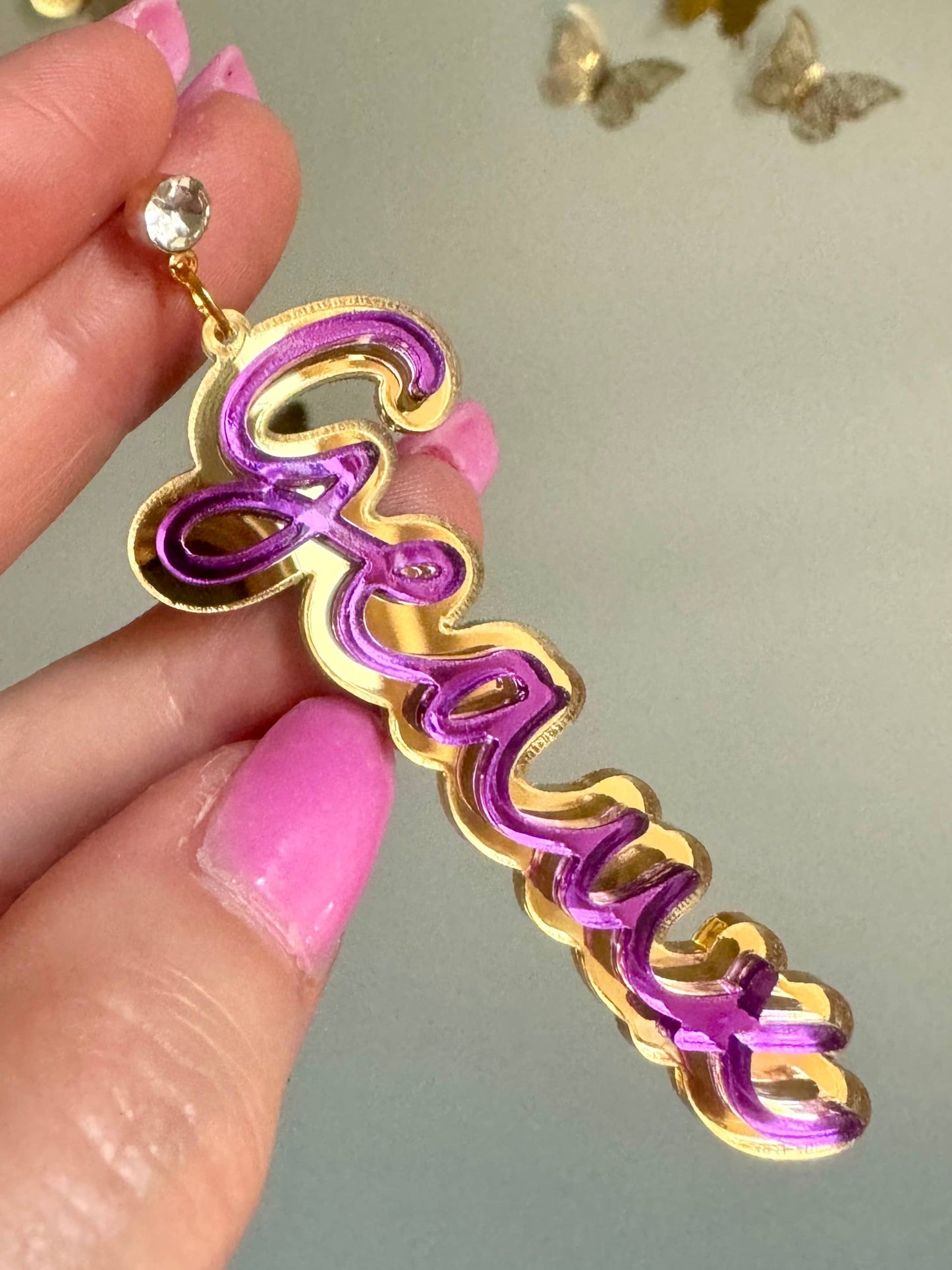 Gold Acrylic Geaux Louisiana State LSU Tigers Earrings