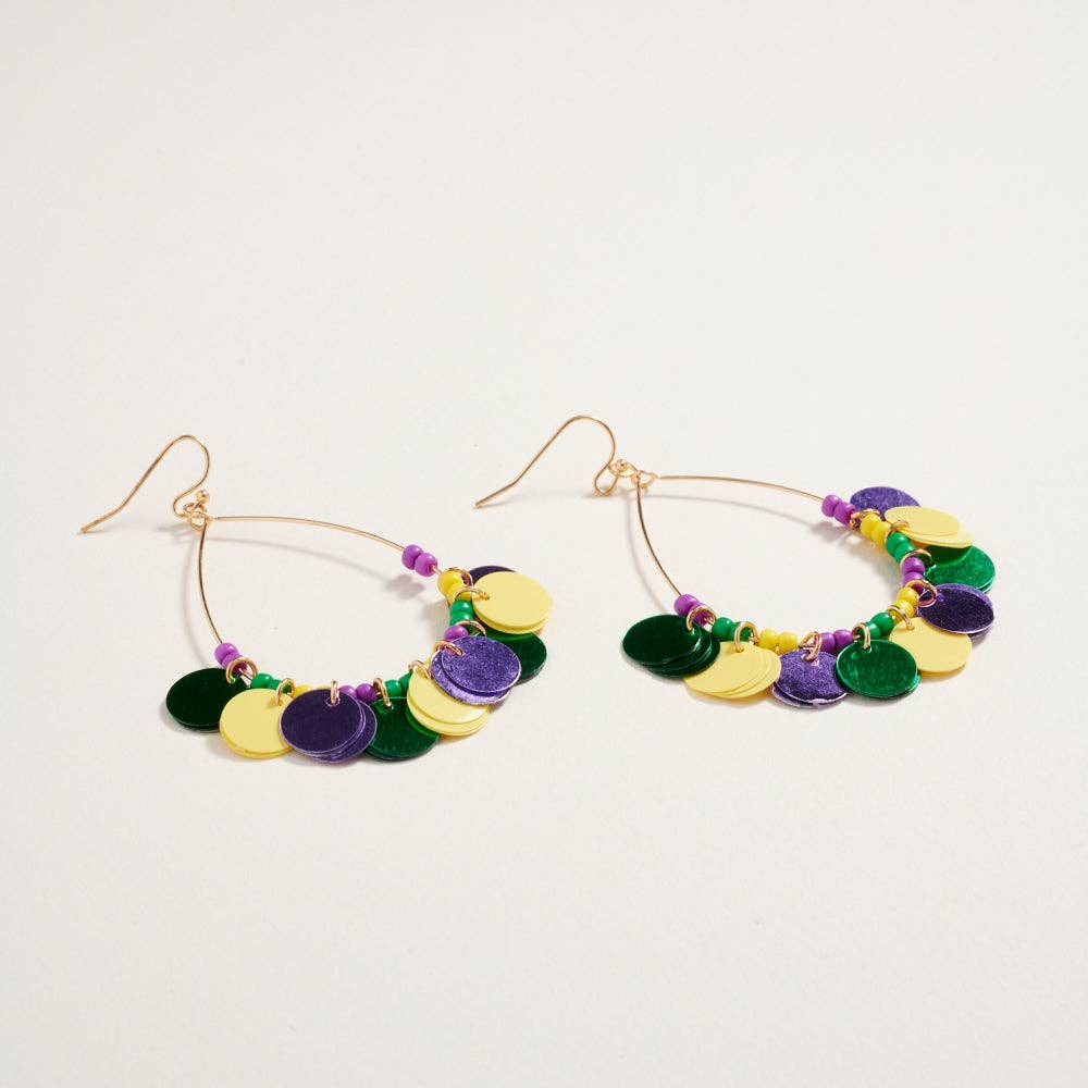 Mardi Gras Sequin Confetti Beaded Hook Earrings