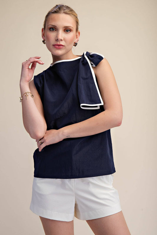 Navy Blair Bow Sleeveless Top