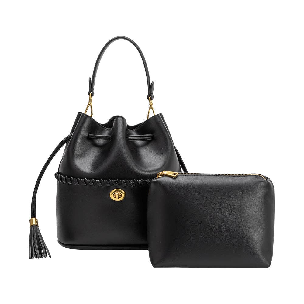 Janae Black  Vegan Leather Top Handle Bag