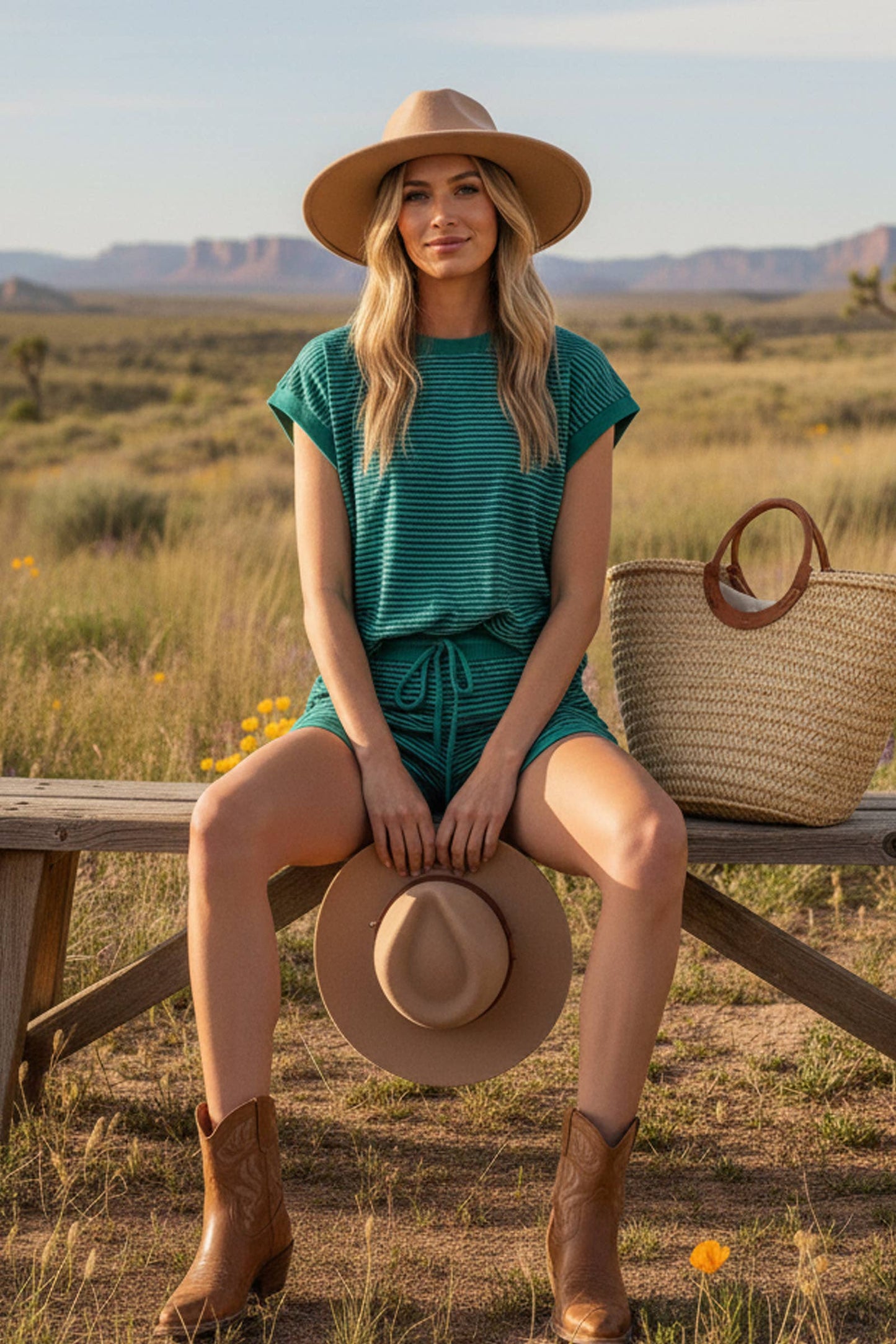 Teal with Navy Stripes Set with Shorts