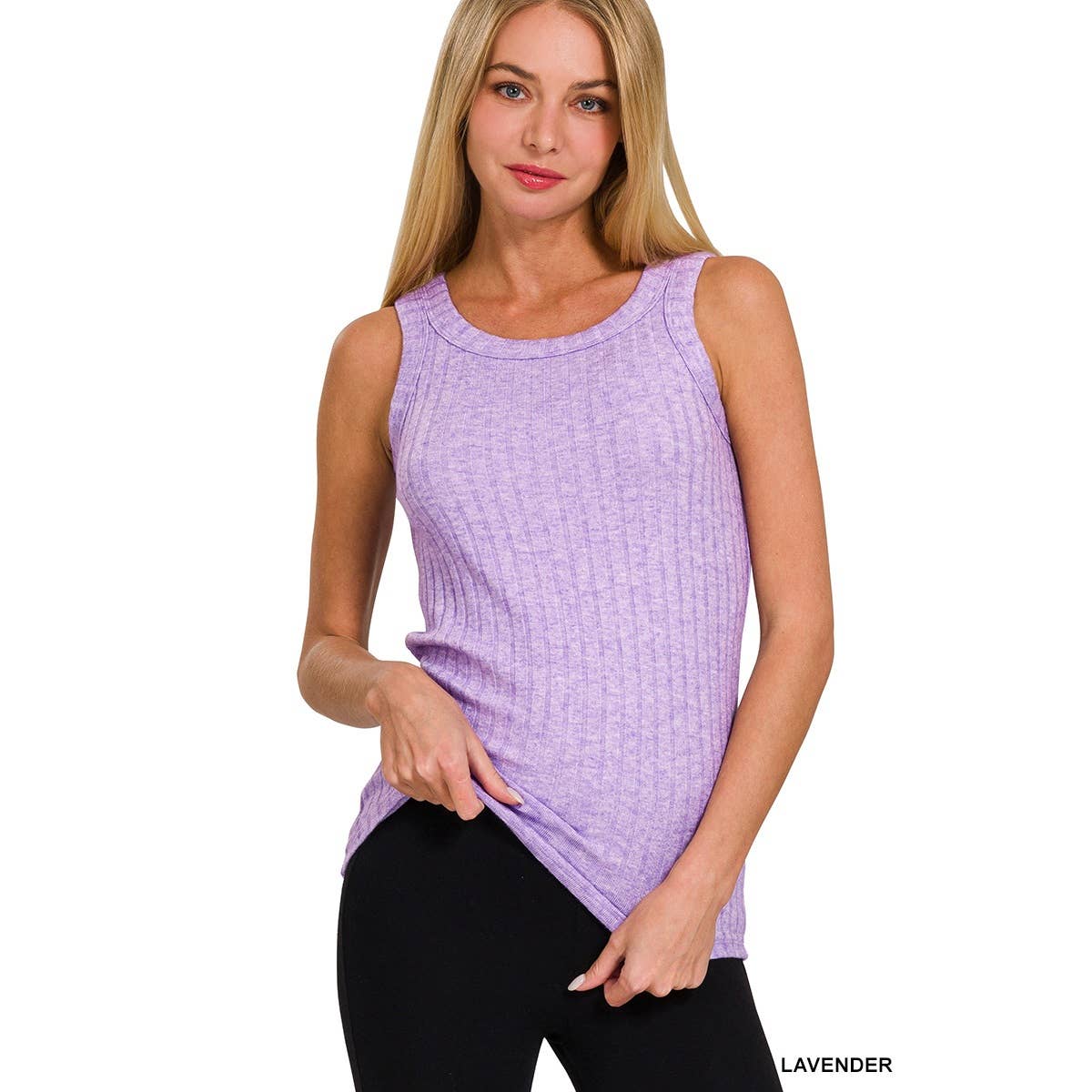 RIBBED SCOOP NECK SLEEVELESS TOP -LAVENDER