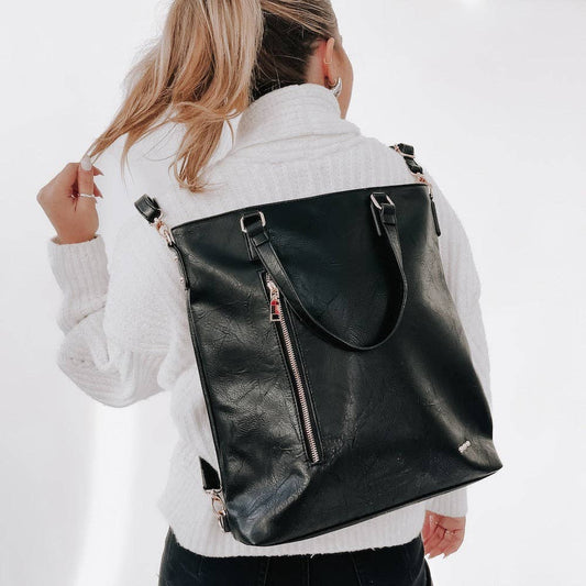 Upper East Side Vegan Leather Backpack & Crossbody Tote Bag Black or Cream