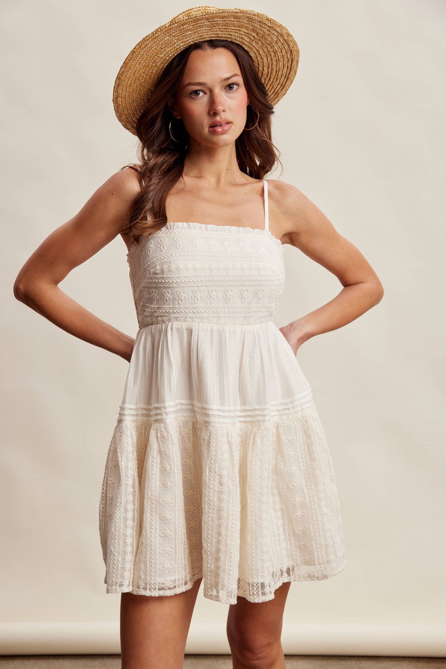 Ecru Lace Tiered Mini Dress