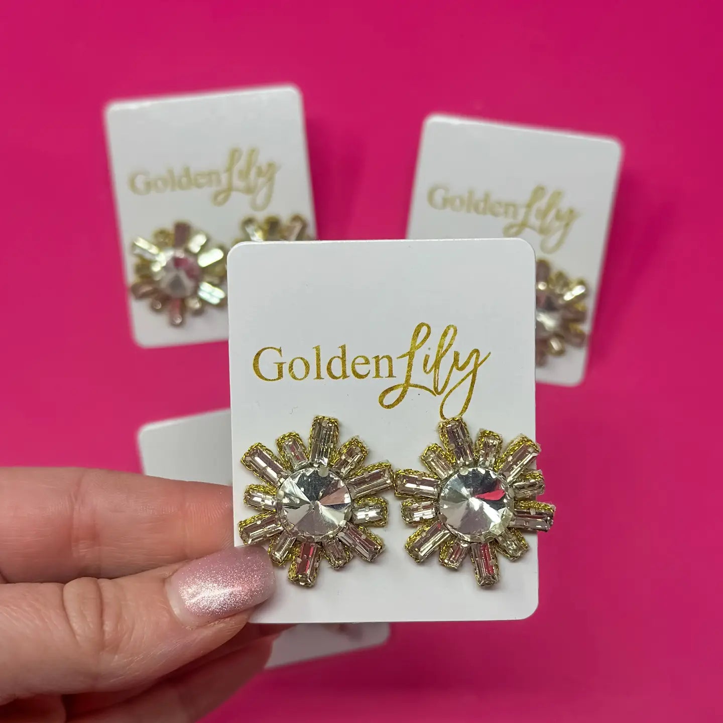 Rhinestone Burst Stud Earrings