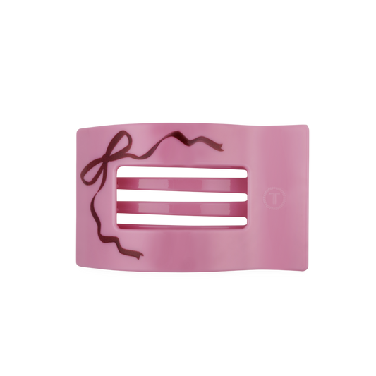 TELETIES pink Just Add a Bow medium flat rectangle hair clip, top view