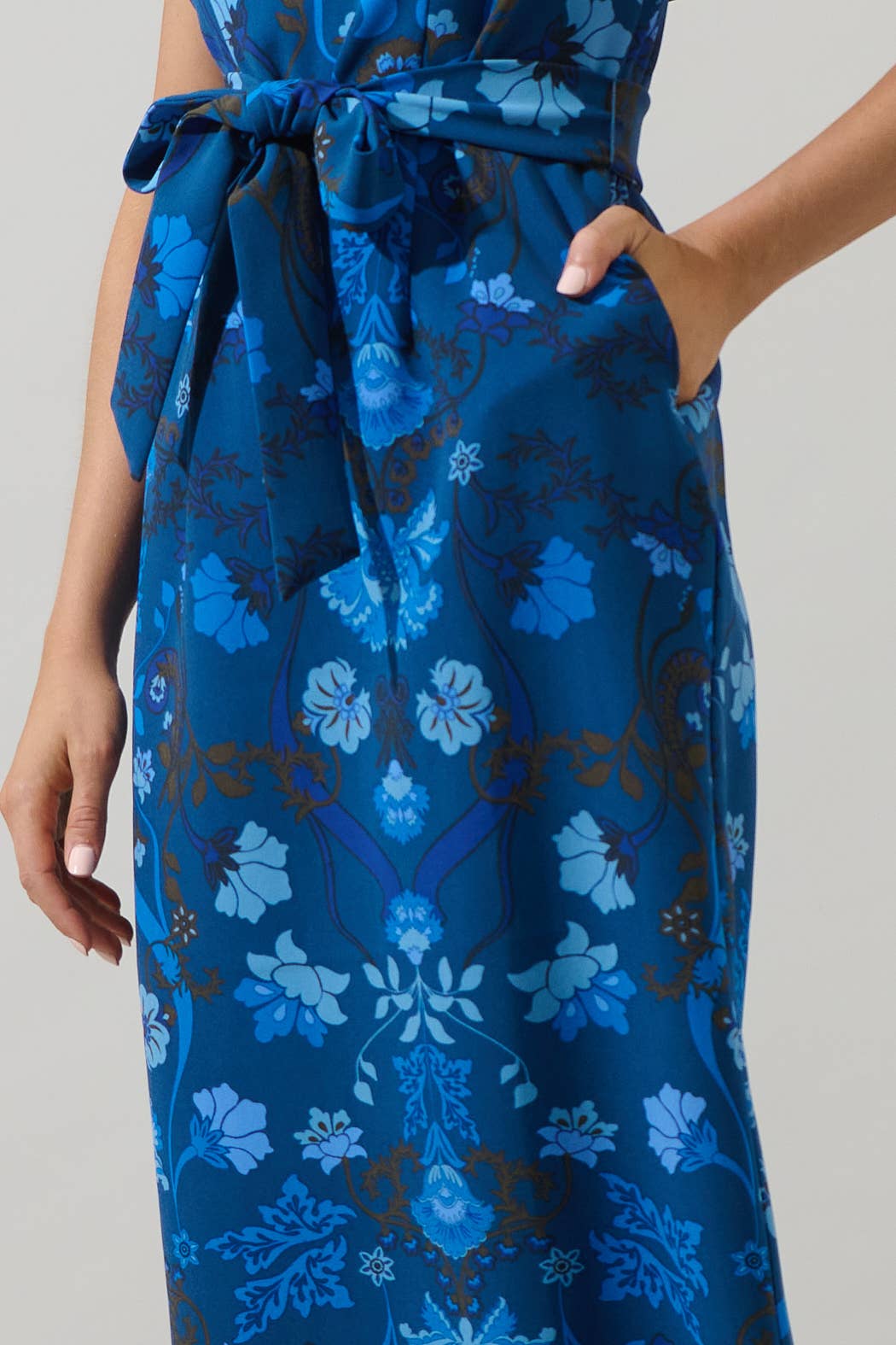 Palmate Floral  Puff Sleeve Midi Dress