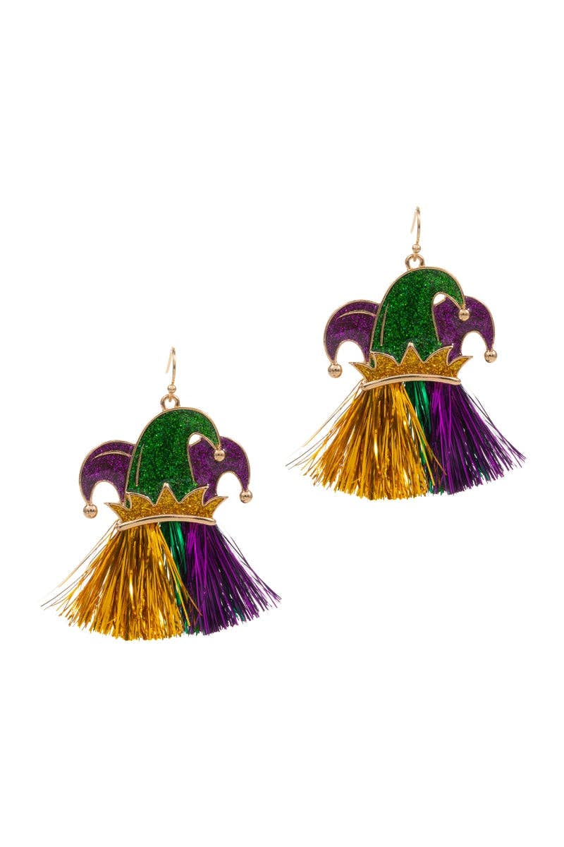 Mardi Gras Metalic Thread Jester Earrings
