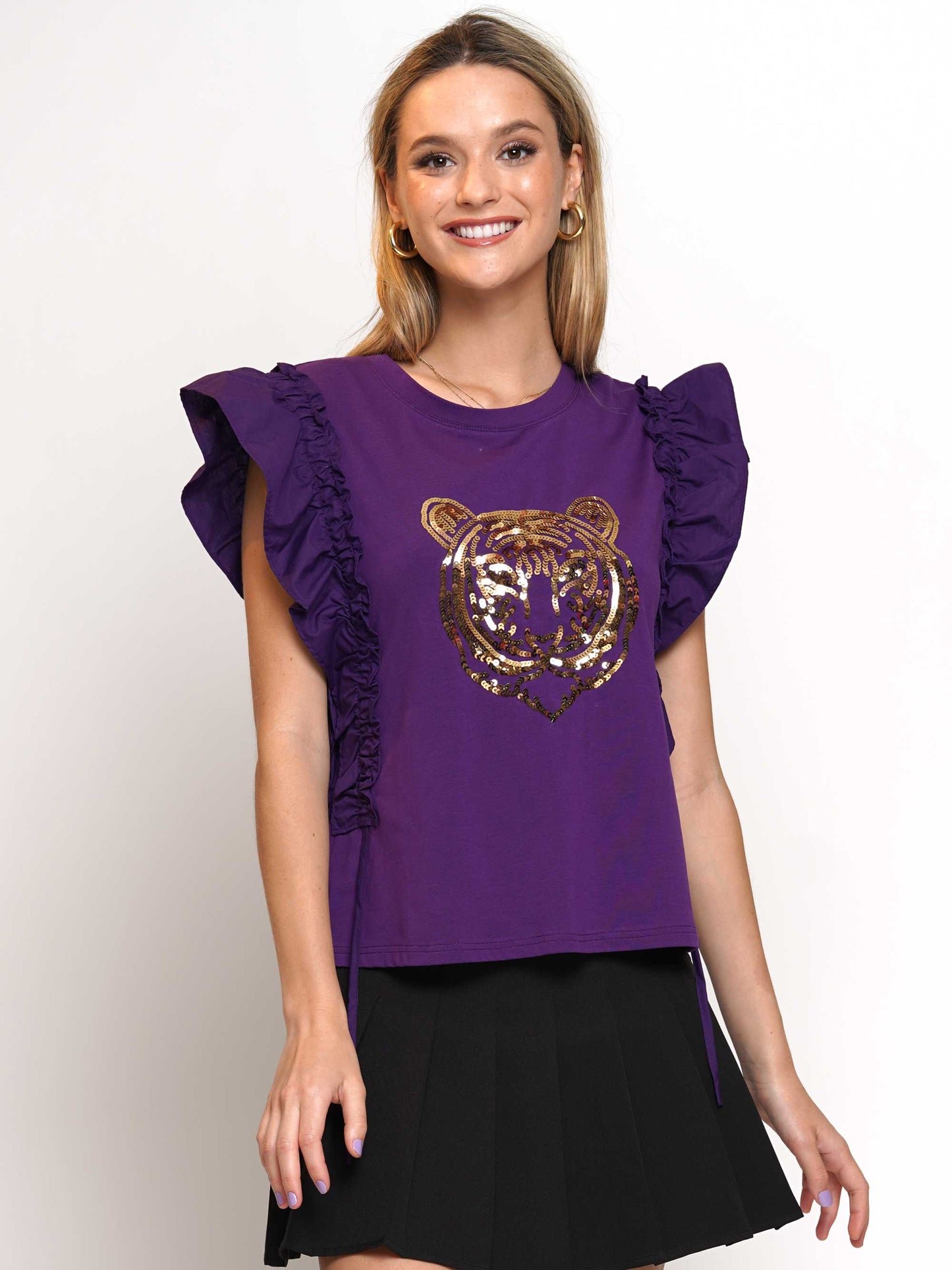 Ruffle Sleeve Tiger Top (Sizes Small - XXL)