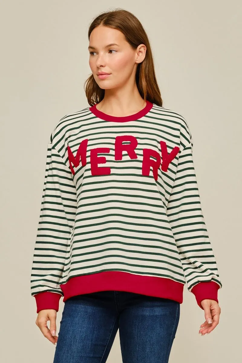 Merry Little Stripe Top shown from a three-quarter angle