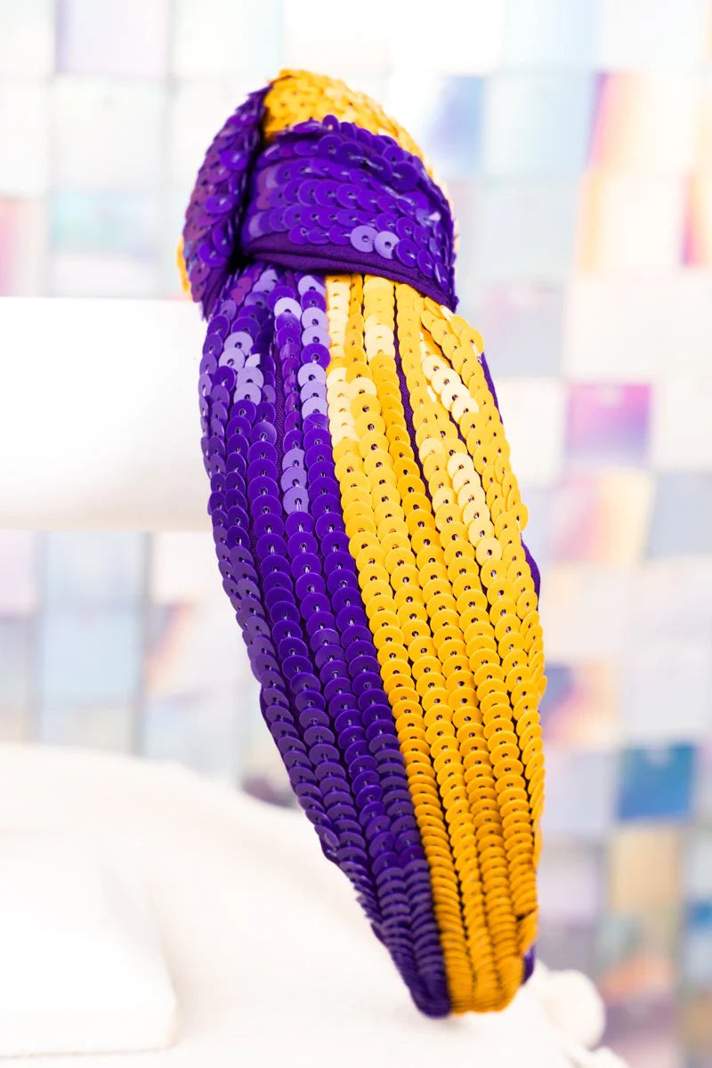 LSU Purple and Gold Sequin Knotted Headband