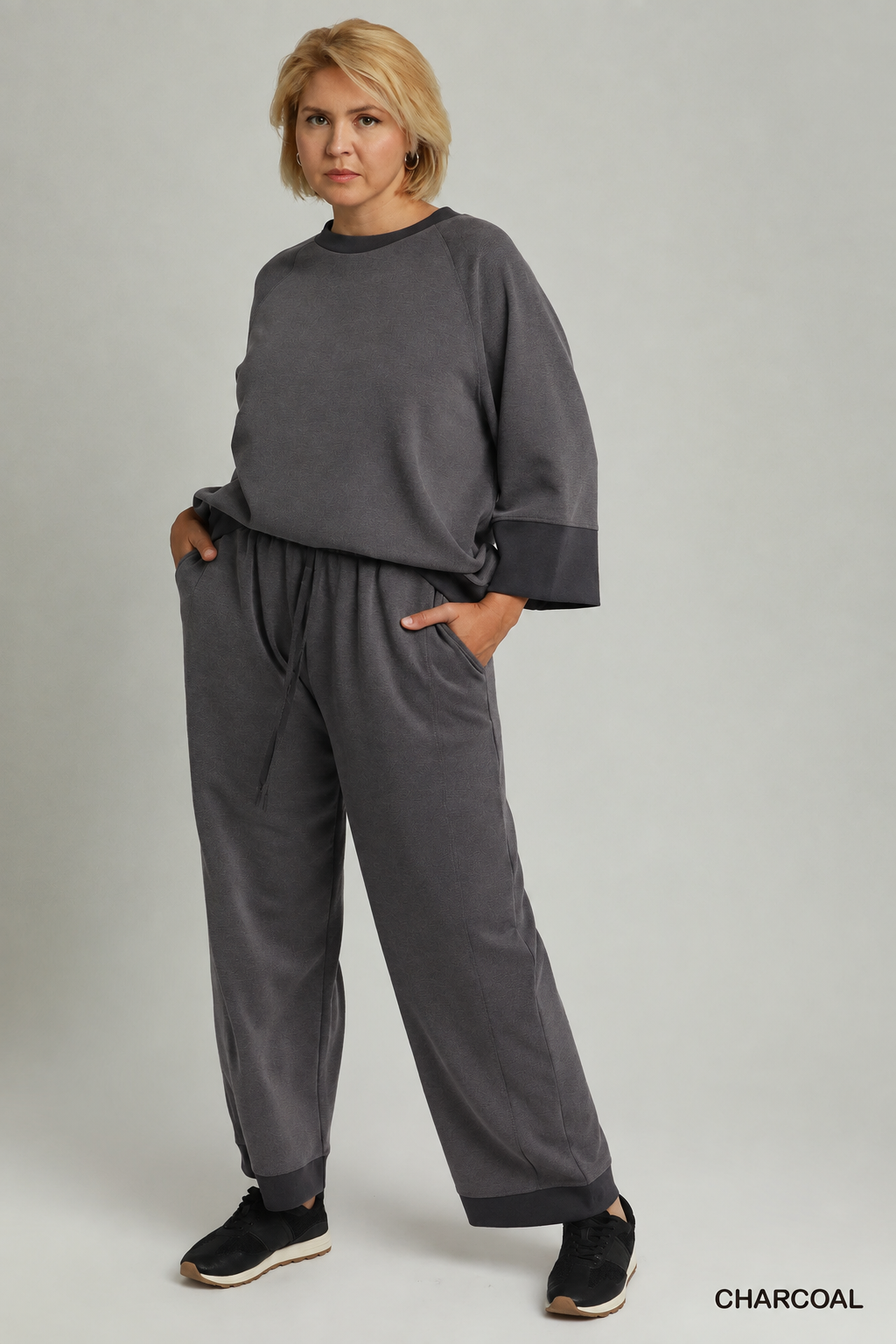Charcoal color block straight leg knit pants