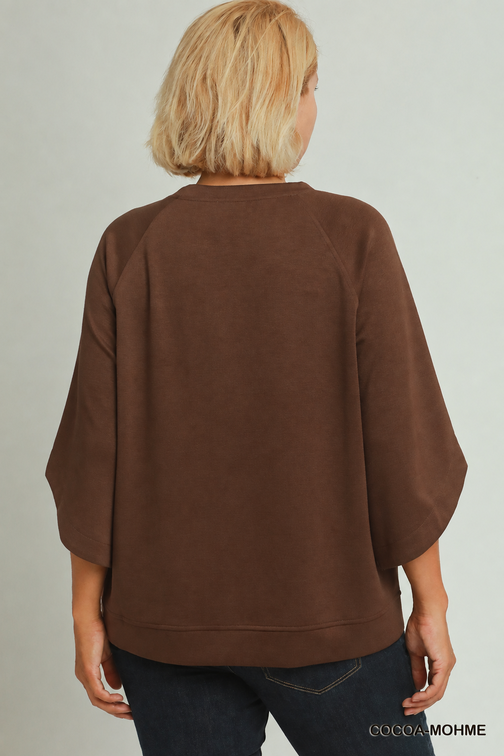 Model wearing the Cocoa Luxknit Round Hem Top