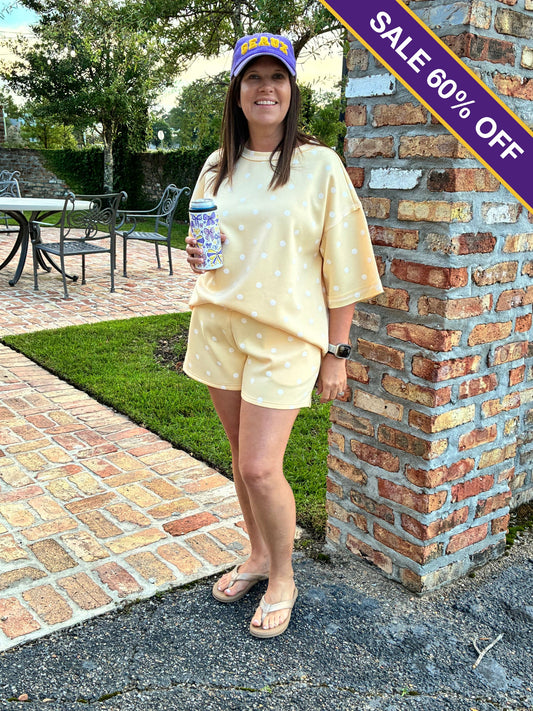 Harmony Pale Yellow Polka Dot Shorts Set - Sale 60% Off