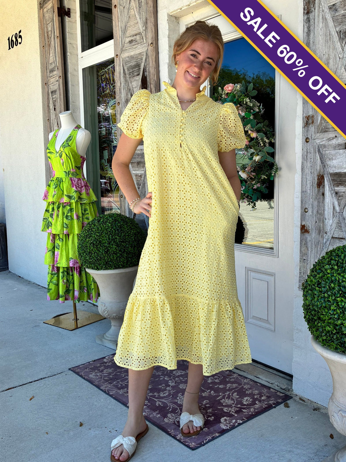 Sunshine and Reese Yellow Eyelet Dress - Sale 60% Off