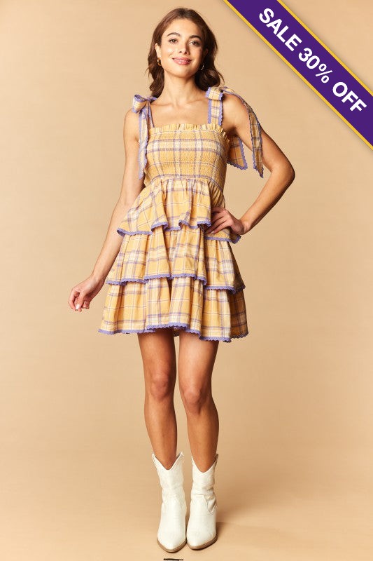 The Kate Plaid Smocked Tiered Mini Dress - Sale 30% Off