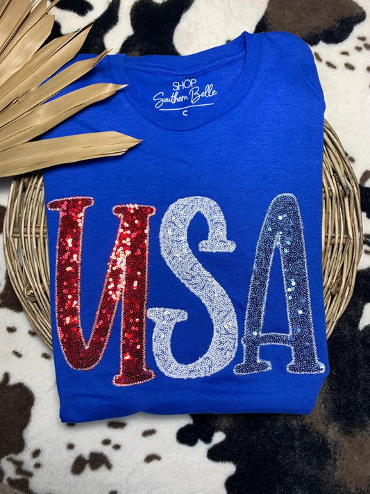 USA Sequin Short Sleeve T shirt