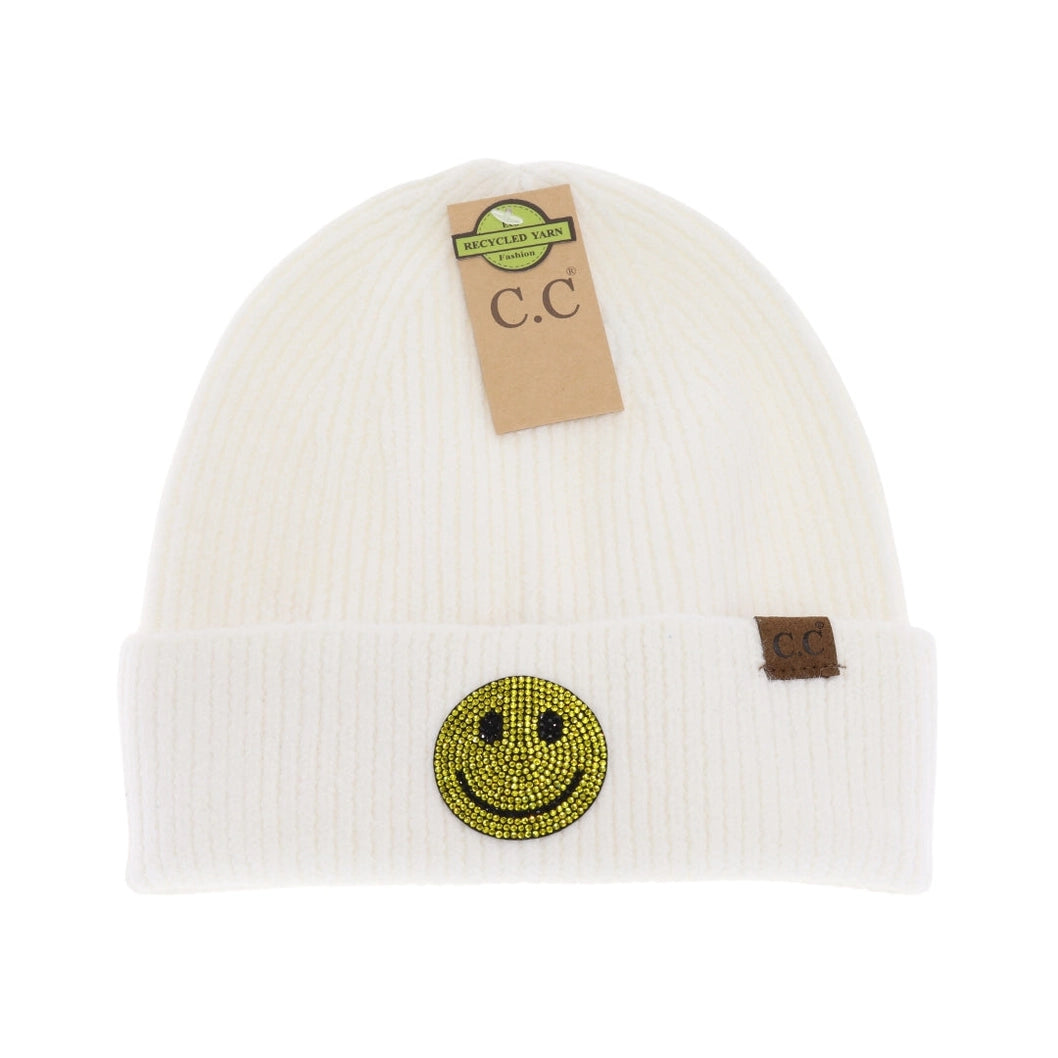 CC Smile Face Rhinestone Beanie