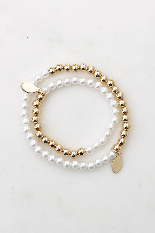 Pearl Mama & Mini Bracelet Set: Gold/pearl