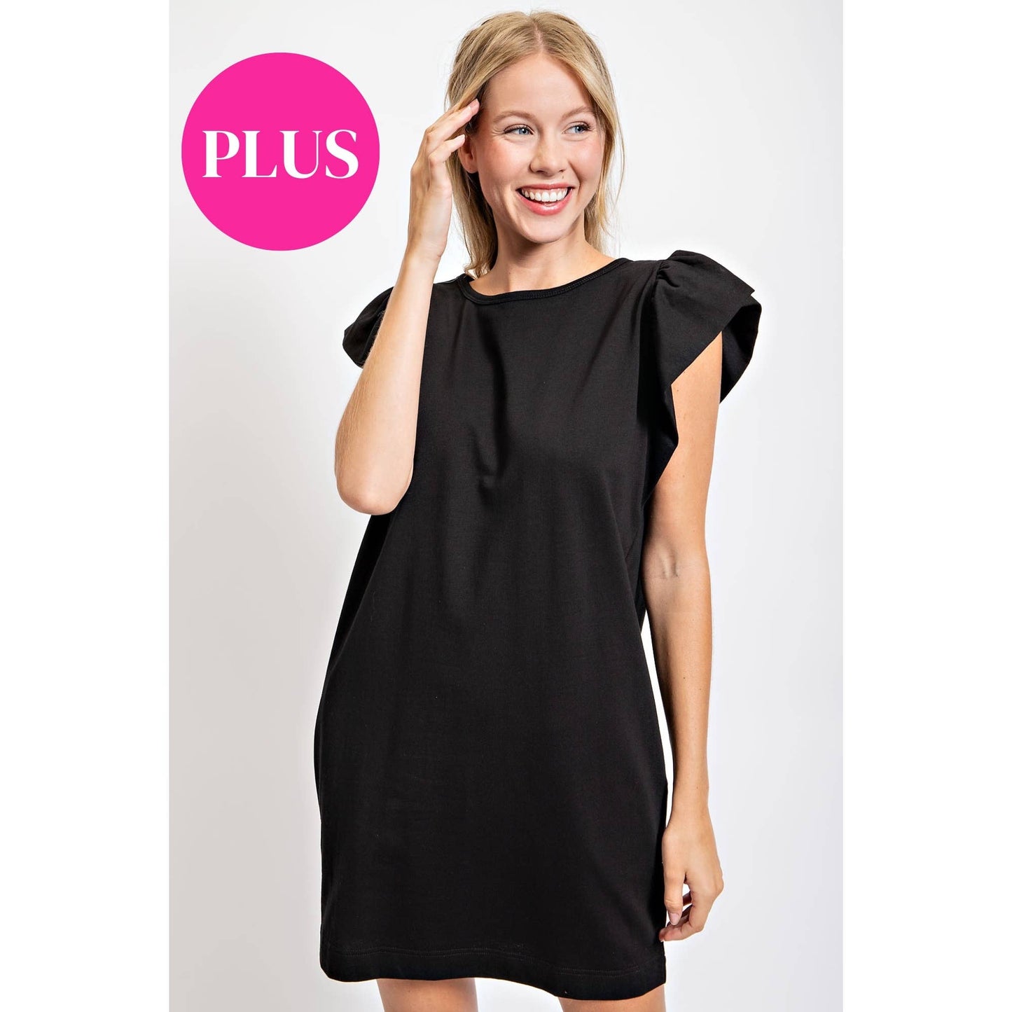 Plus Size Cotton Mini Shift Dress - Black Final Sale