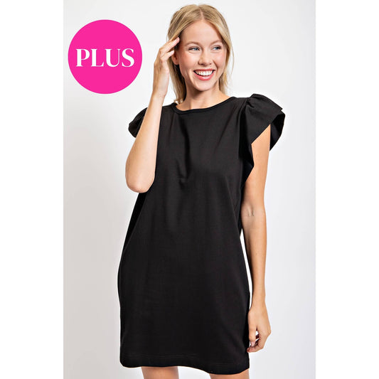 Plus Size Cotton Mini Shift Dress - Black