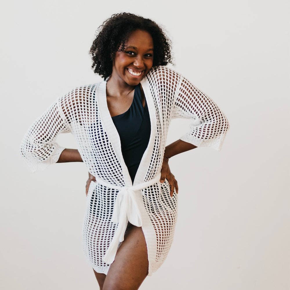 Coastal Views Crochet Tie Kimono White or Black