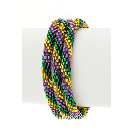 Mardi Gras Color Roll on Nepal Bracelet Tri Color